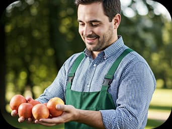 Farmer carefully checking mangoes