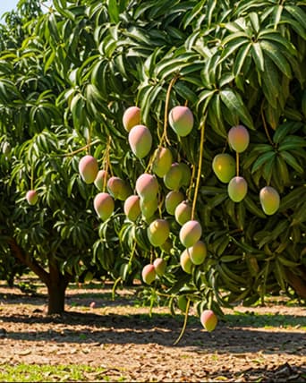 Sun-drenched mango orchard in India