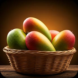 Fresh mangoes in a basket